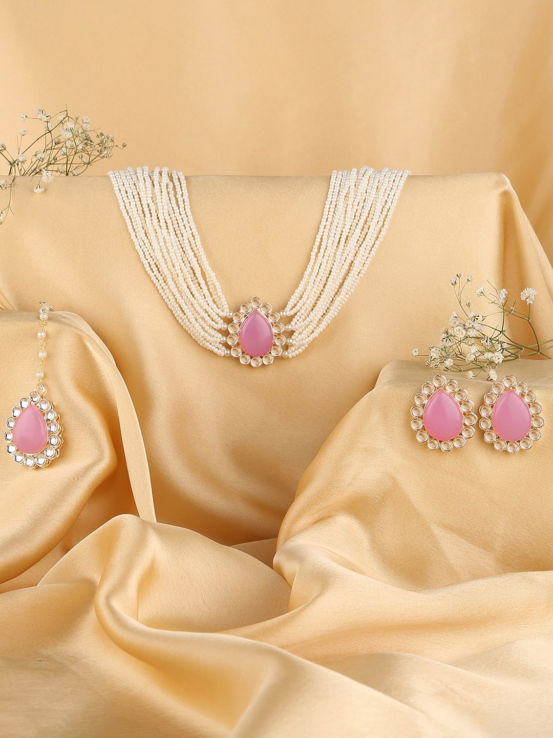 

Fida Gold-Plated & Pearl-Studded Jewellery Set, Pink