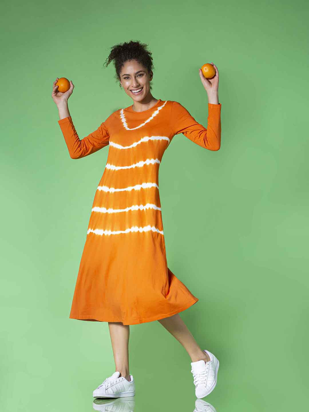 

MKOAL Tie and Dye A-Line Midi Dress, Orange