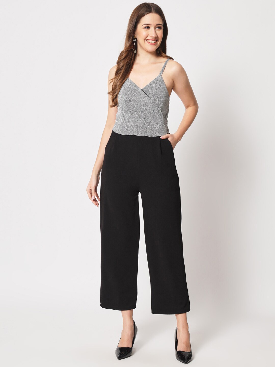 

Kannan Shoulder Straps Embellished Basic Jumpsuit, Silver