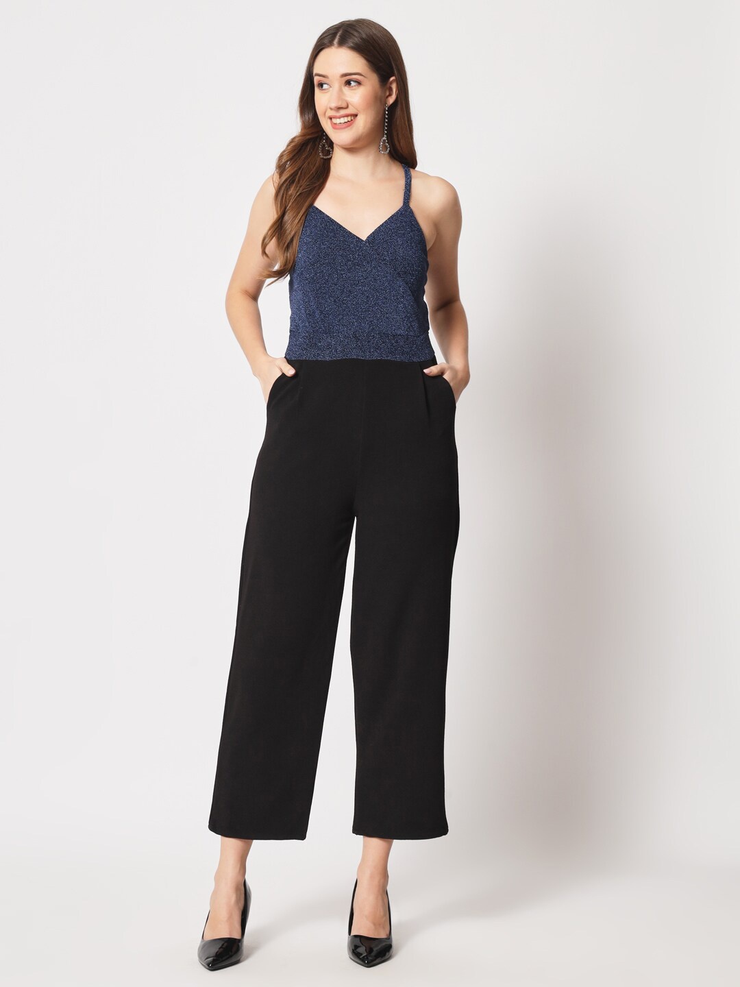 

Kannan Shoulder Straps Embellished Basic Jumpsuit, Navy blue