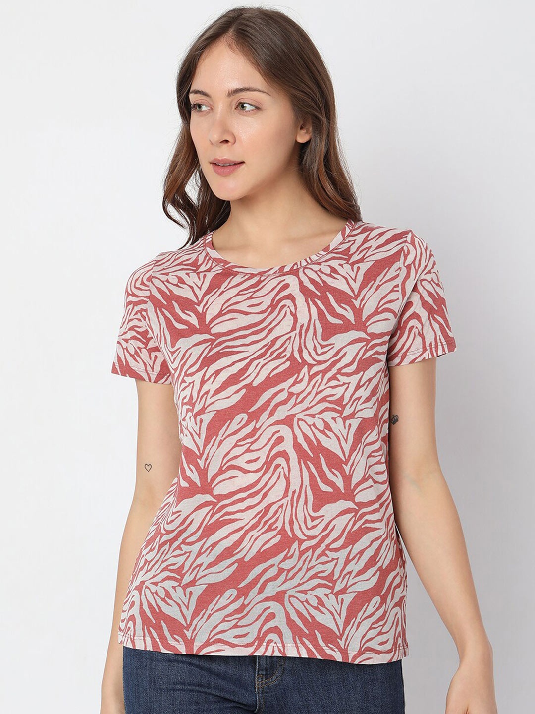 

Vero Moda Abstract Printed Cotton T-shirt, Maroon
