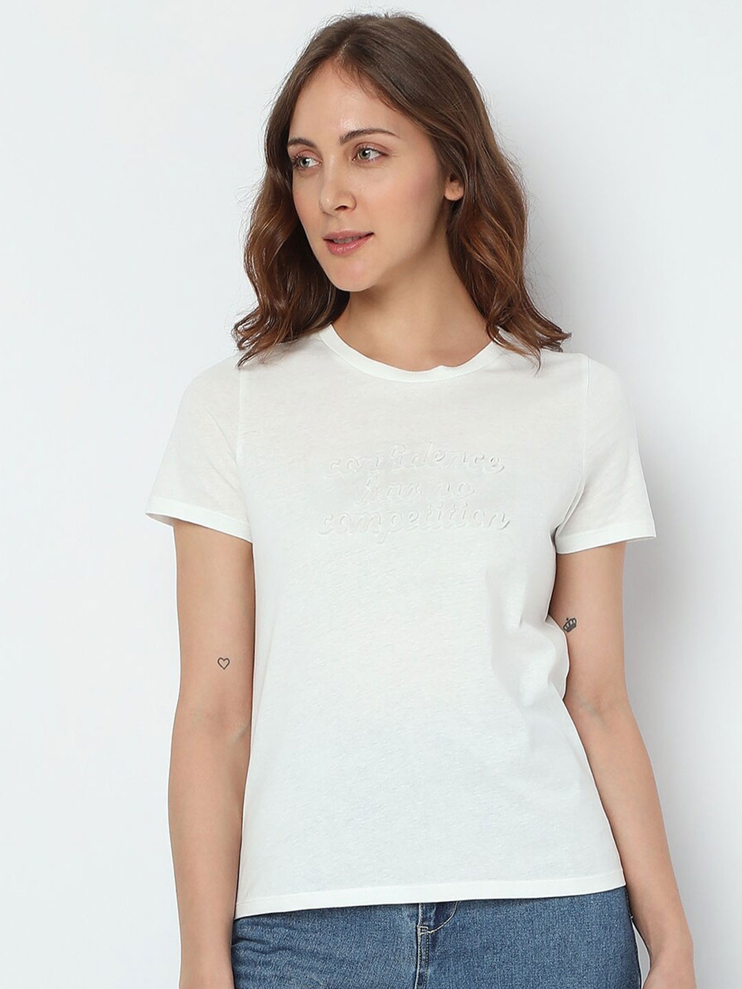 

Vero Moda Typography Printed Cotton T-shirt, White