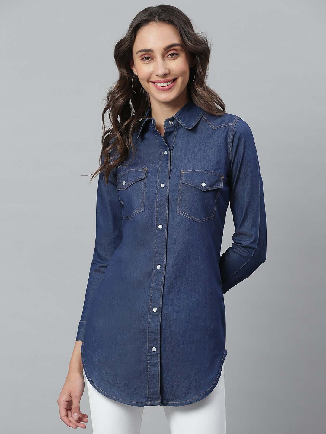 

Kotty Spread Collar Shirt Style Tunic, Navy blue