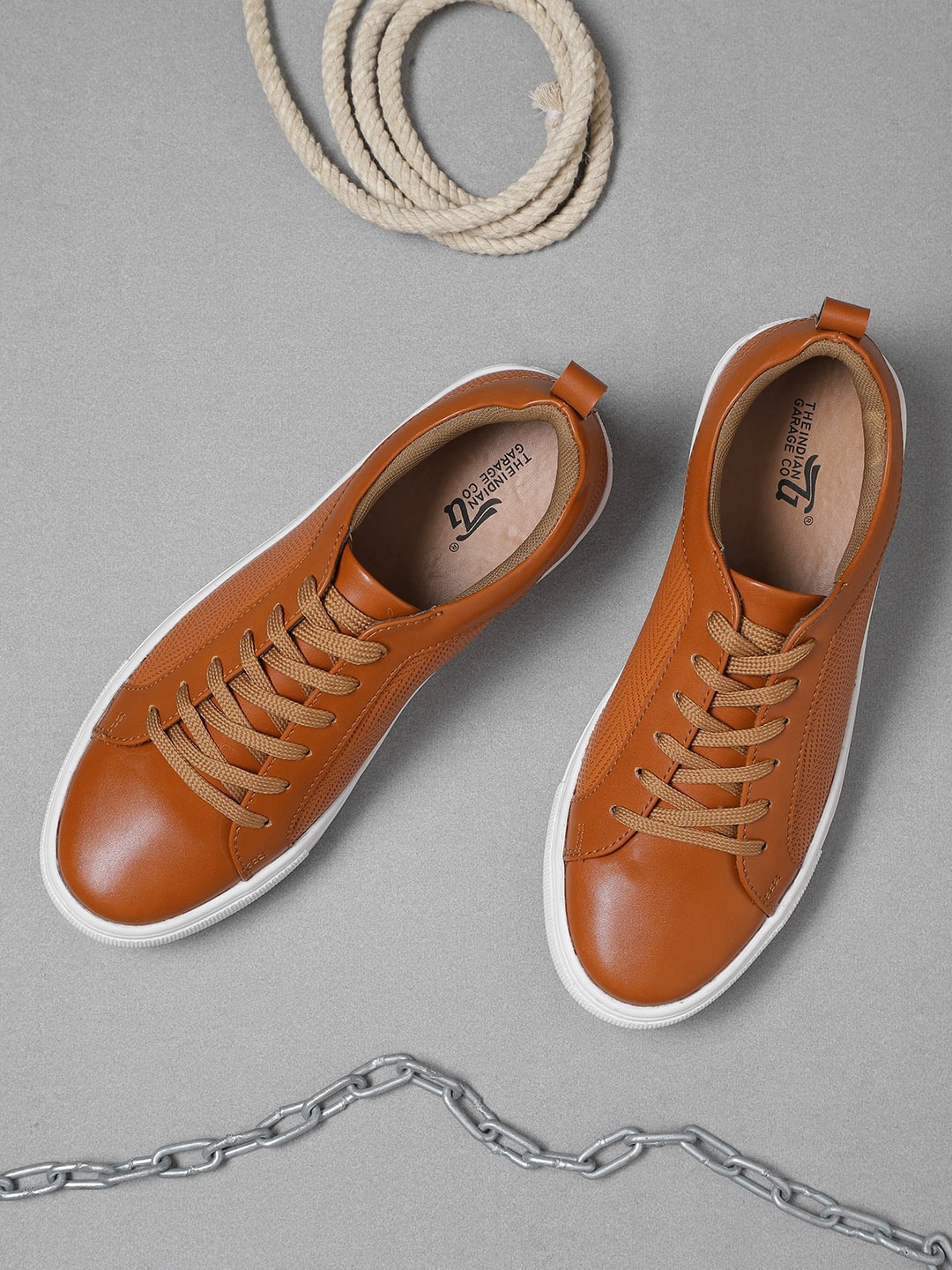 

The Indian Garage Co Men Tan Textured PU Sneakers