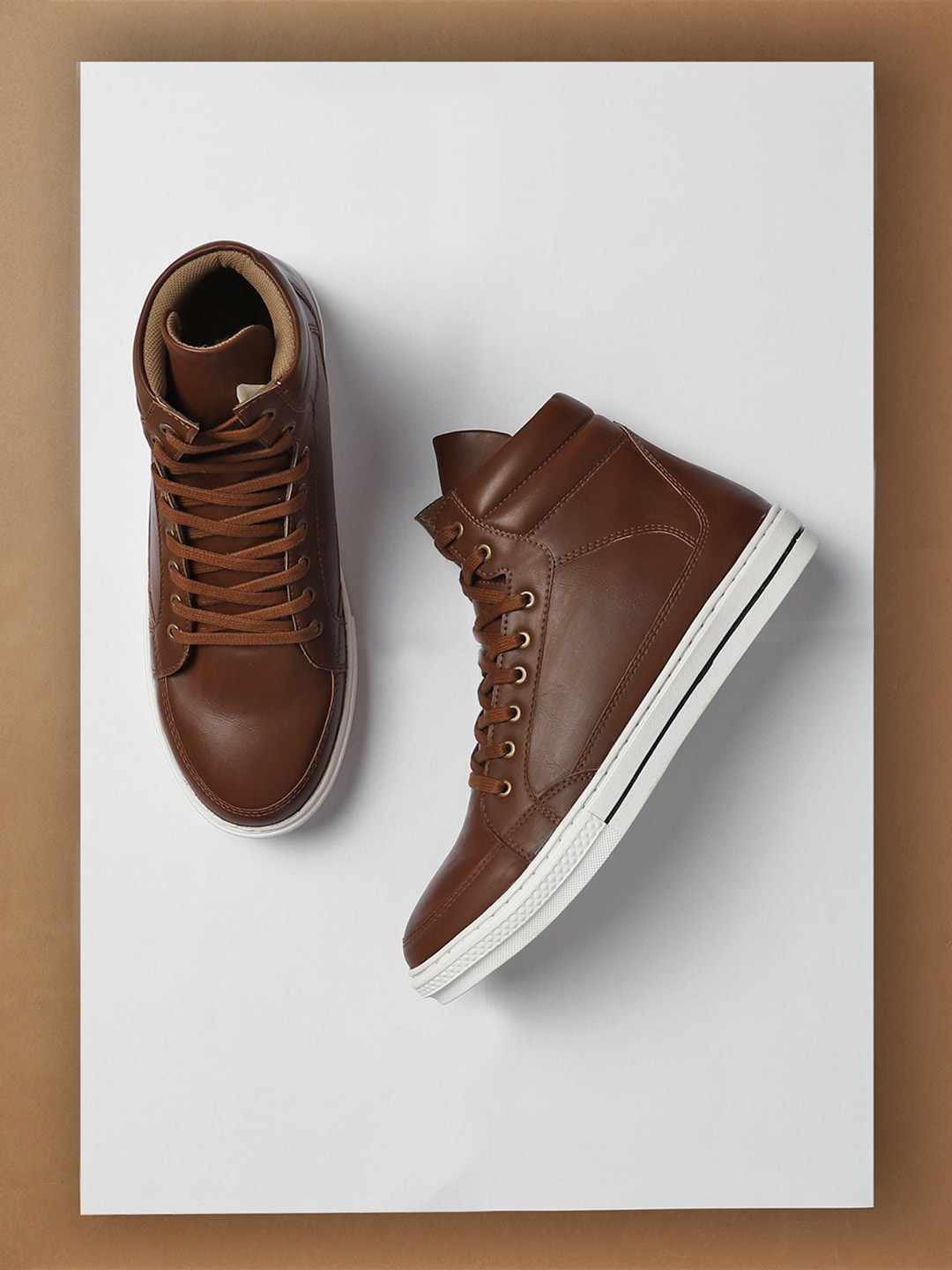 

The Indian Garage Co Men Mid -Top Contrast Sole Sneakers, Tan