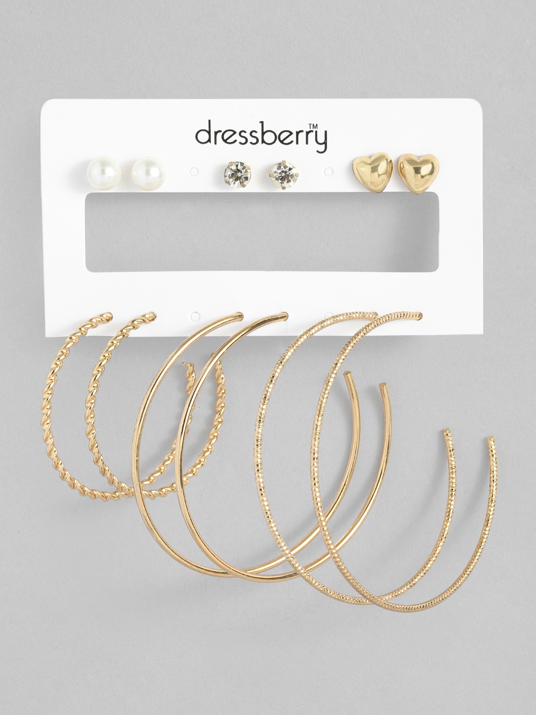 

DressBerry Set of 3 Studs & 3 Hoop Earrings, Gold