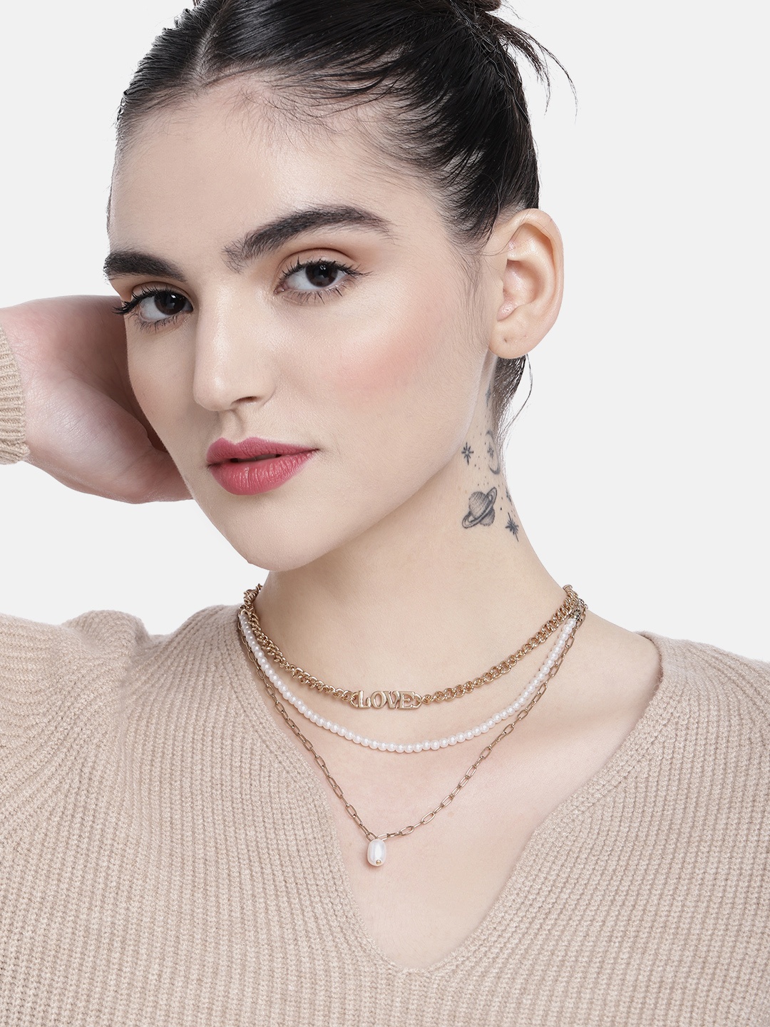 

DressBerry Women Layered Necklace With Love Charm, Gold