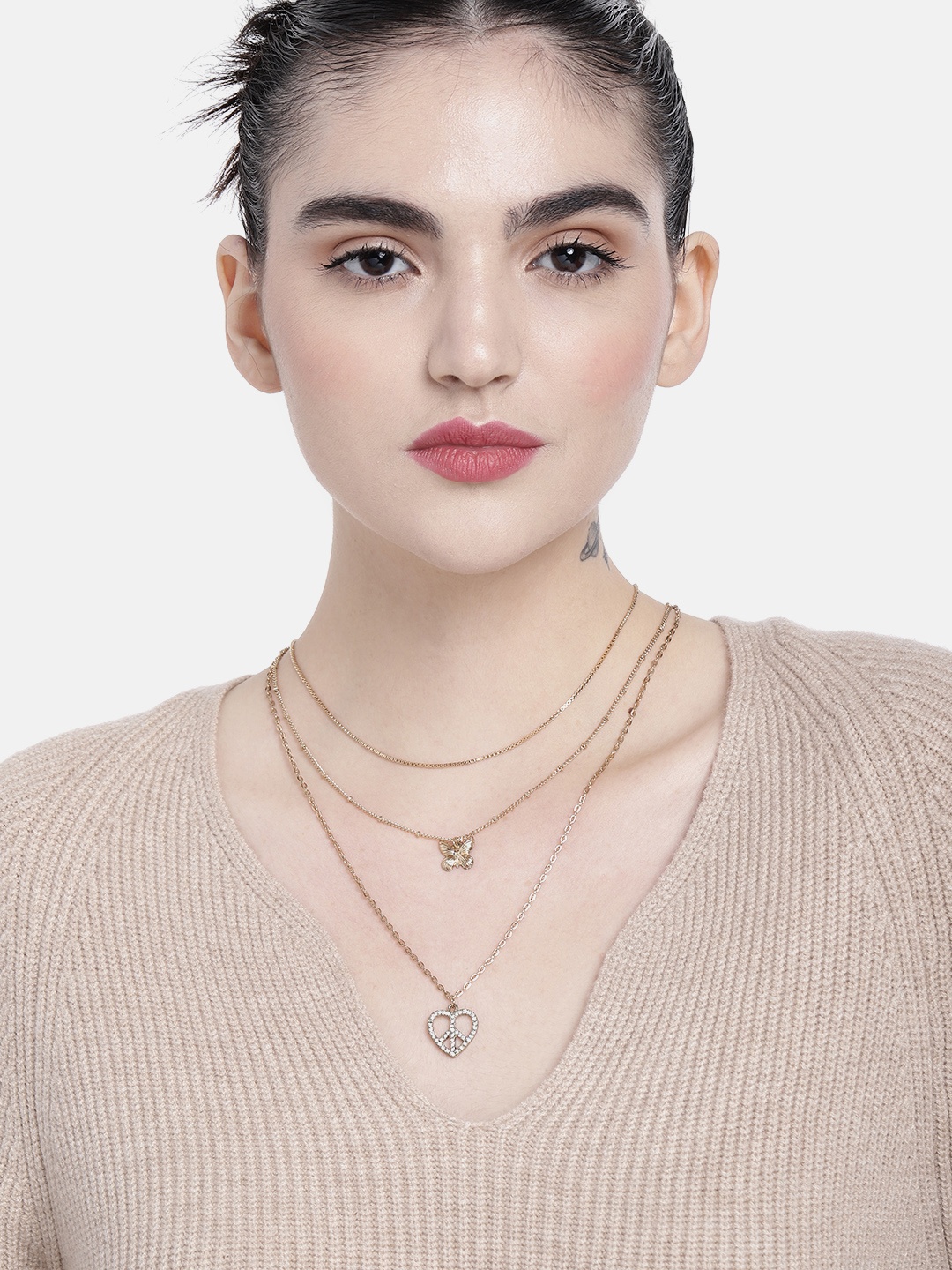 

DressBerry Women Layered Necklace With Charms, Gold