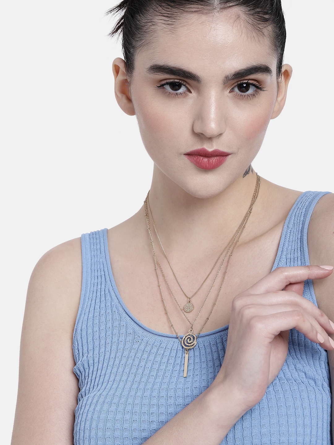 

DressBerry Women Geometric Shaped Layered Pendant With Chain, Gold