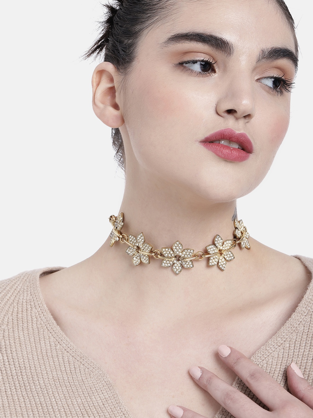 

DressBerry Studded Floral Statement Necklace, Gold