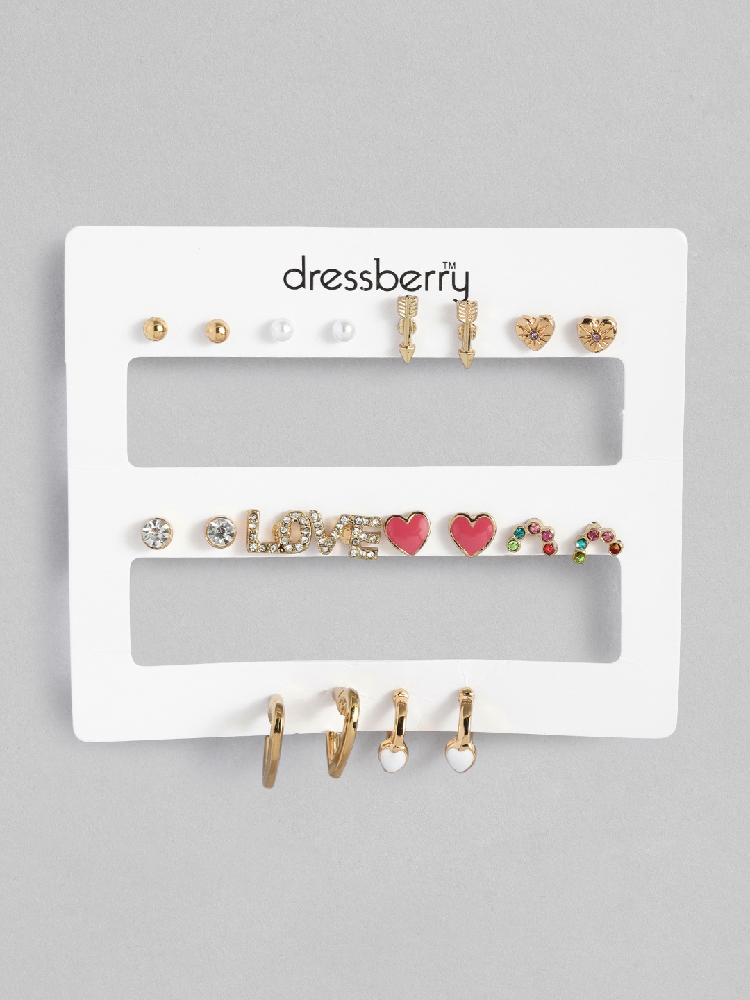 

DressBerry Set of 10 Earrings, Gold