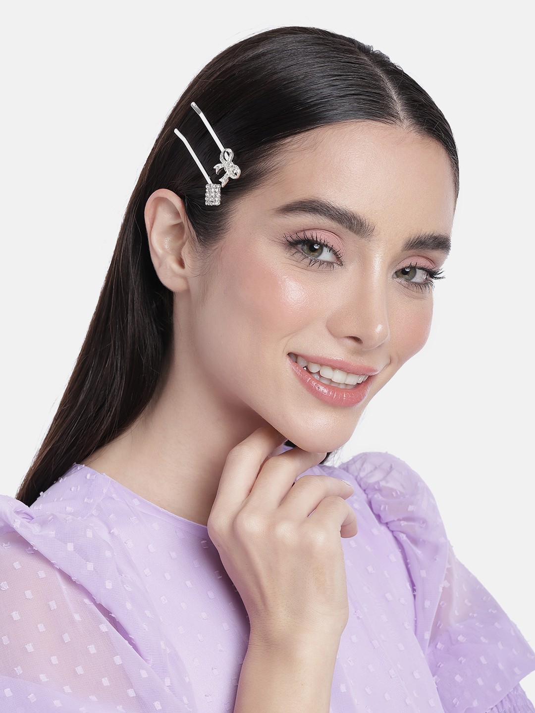 

DressBerry Women Set of 2 Studded Bobby Pins, Silver