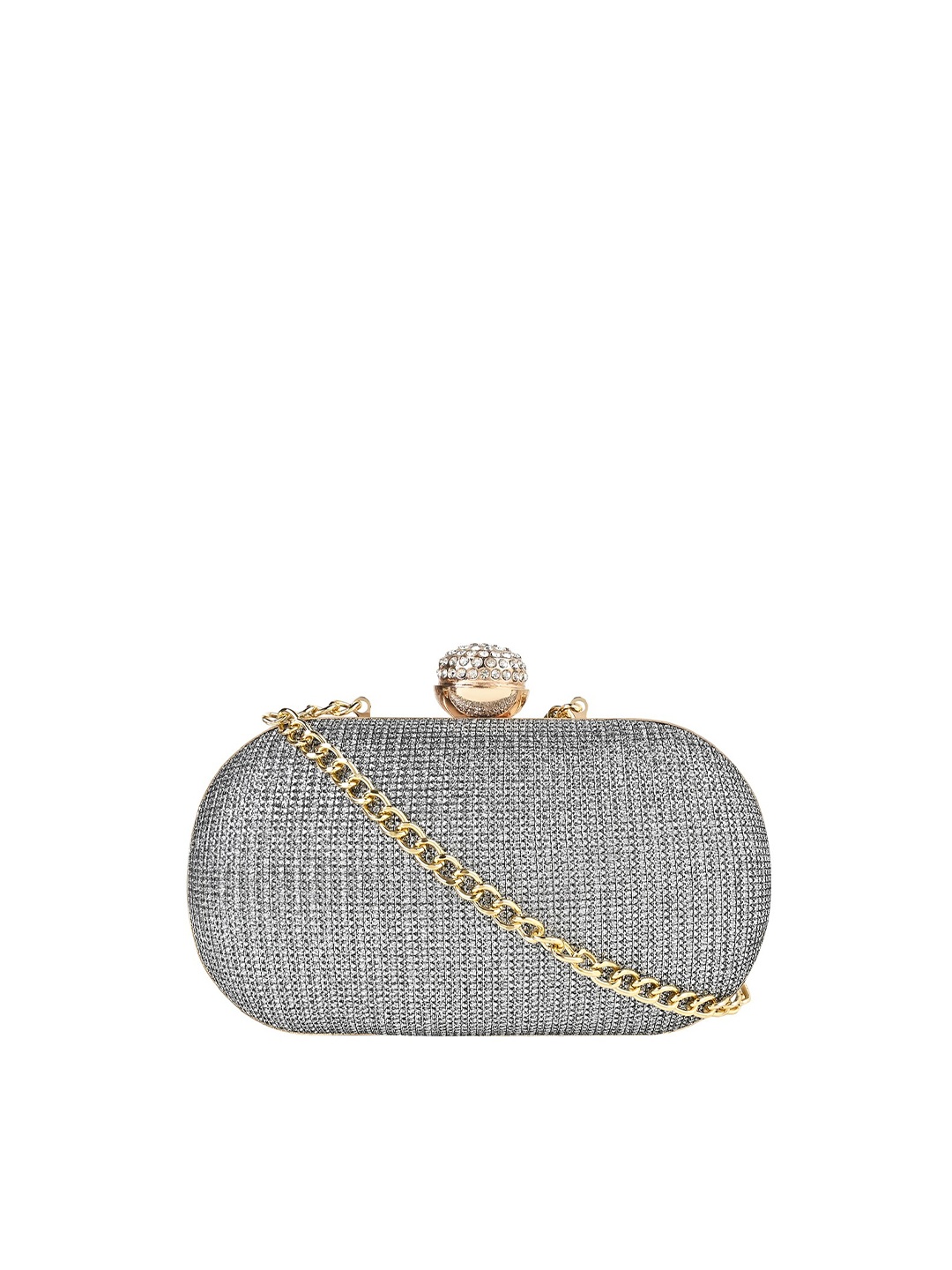 

Vdesi Textured Embroidered Box Clutch, Silver