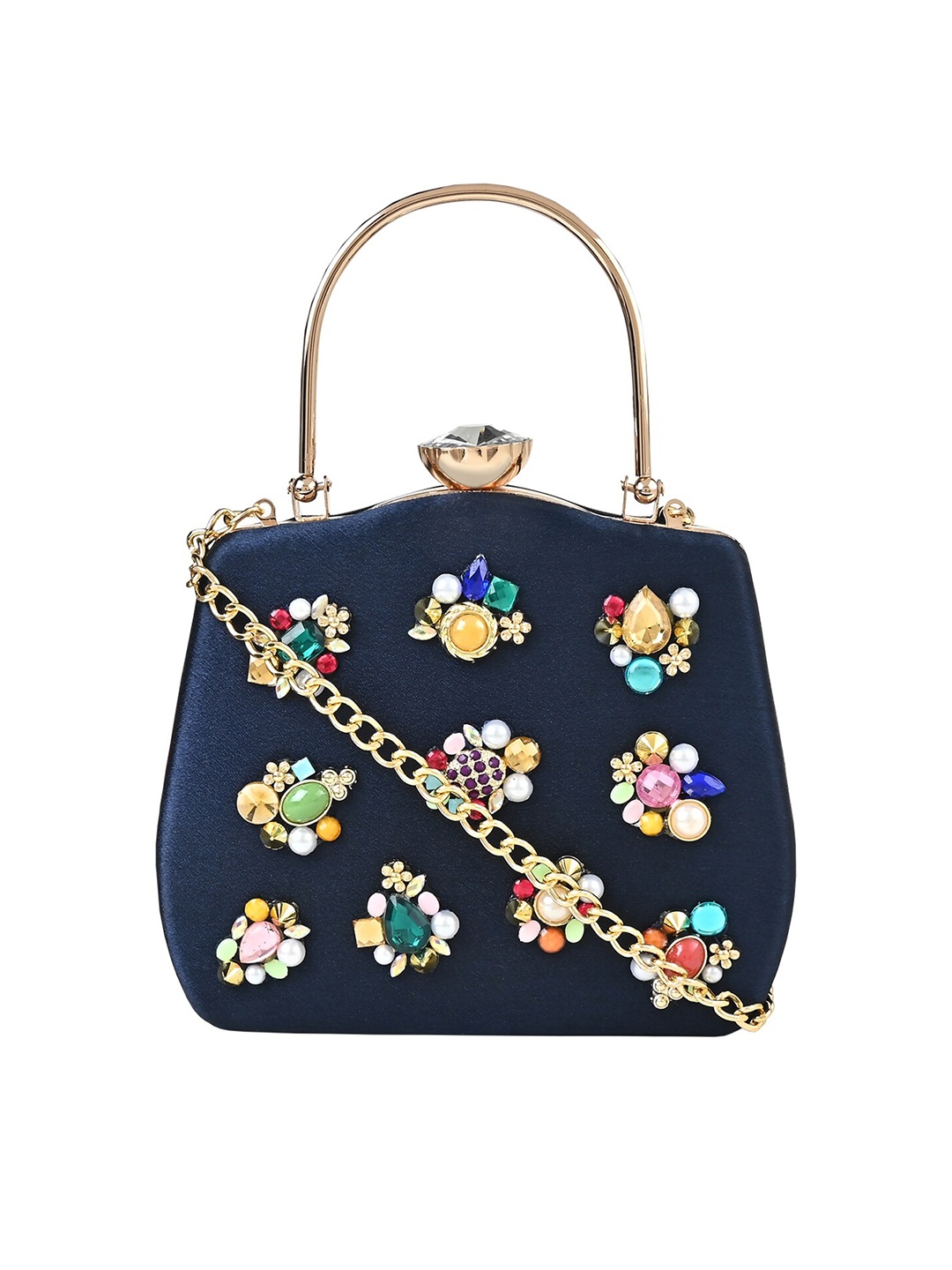 

Vdesi Embellished Box Clutch With Detachable Shoulder Strap, Blue