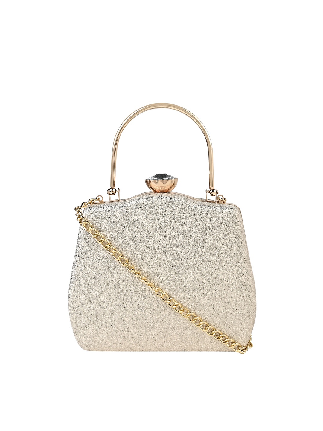 

Vdesi Textured Shoulder Strap Box Clutch, Gold