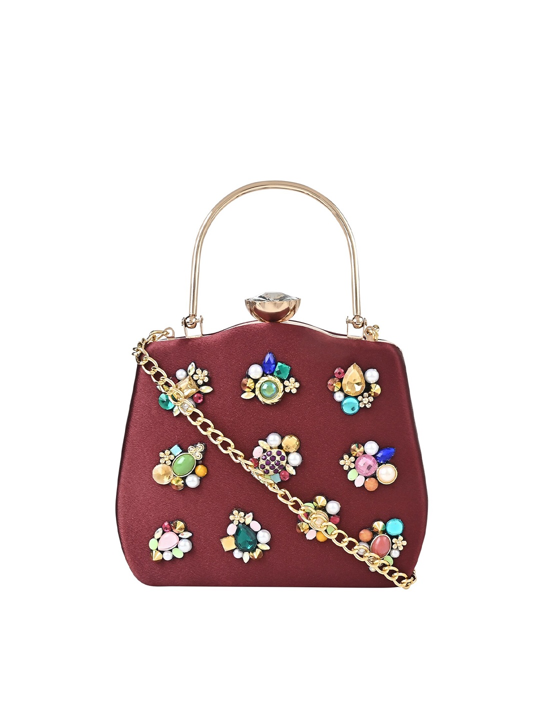 

Vdesi Embellished Box Clutch, Maroon