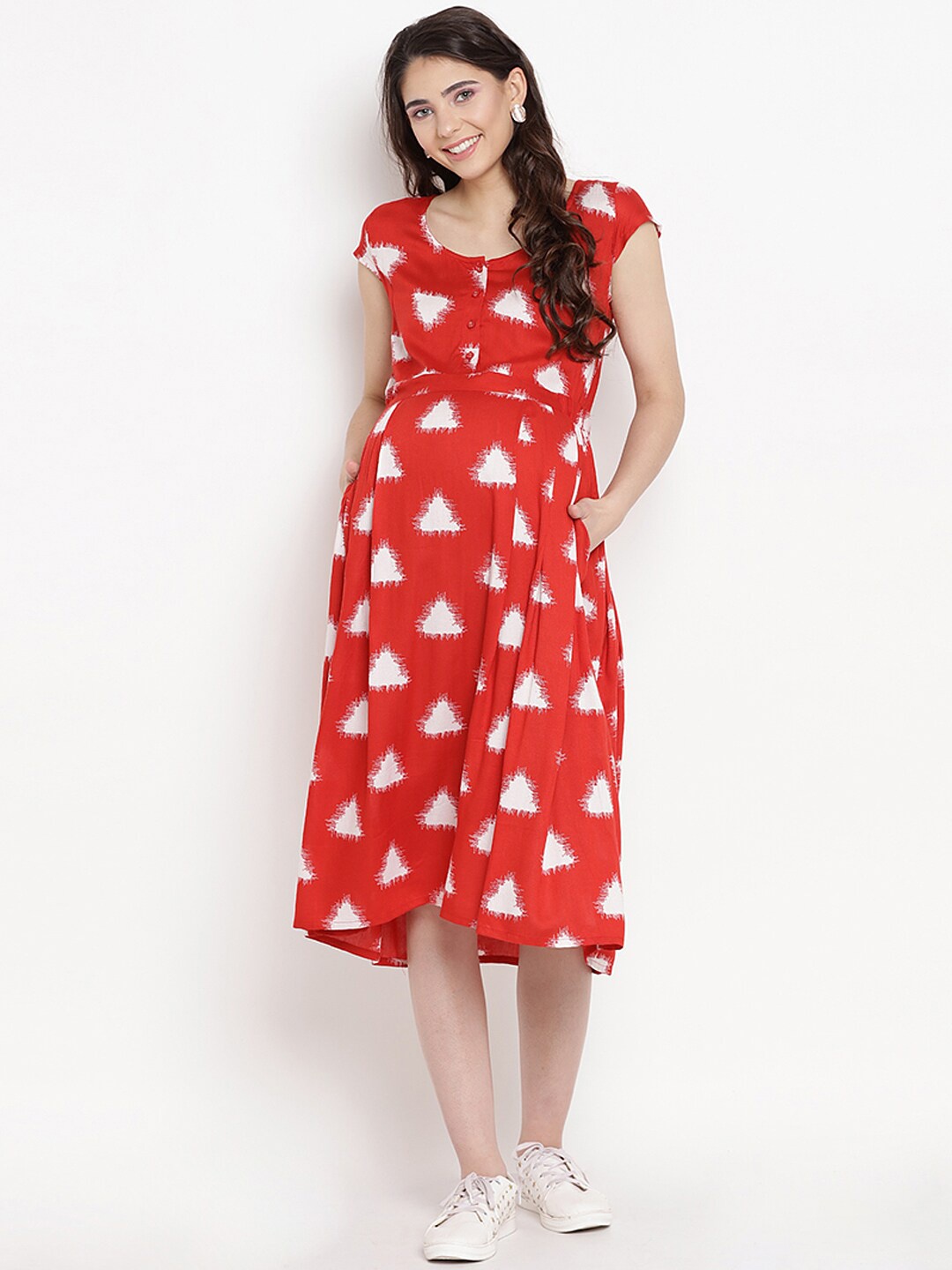 

Mine4Nine Polka Dot Print Maternity Fit & Flare Dress, Red