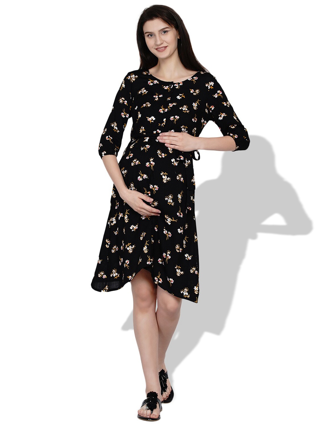 

Mine4Nine Floral Printed Maternity Fit & Flare Dress, Black