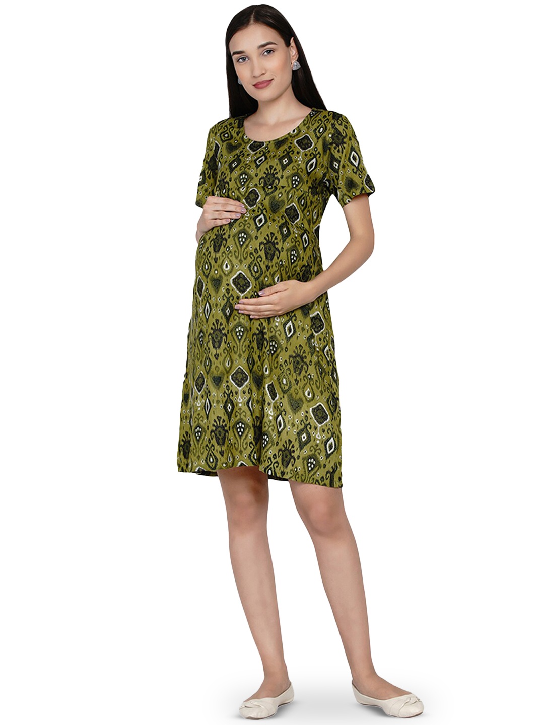 

Mine4Nine Floral Print Maternity A-Line Dress, Green