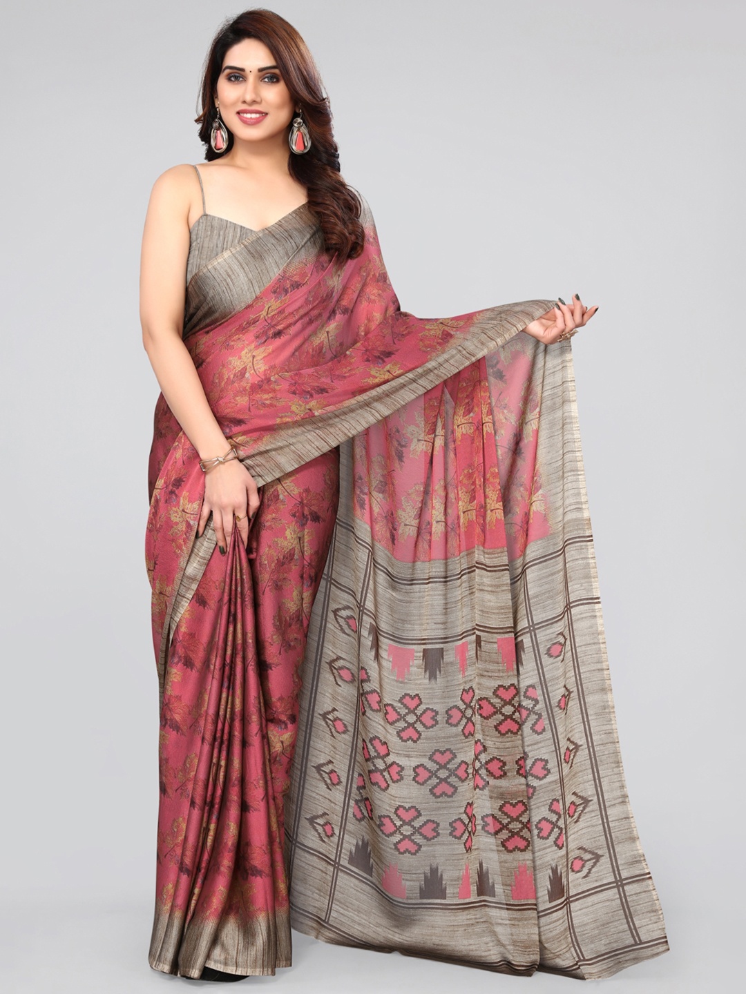 

MIRCHI FASHION Floral Printed Chiffon Saree, Rust