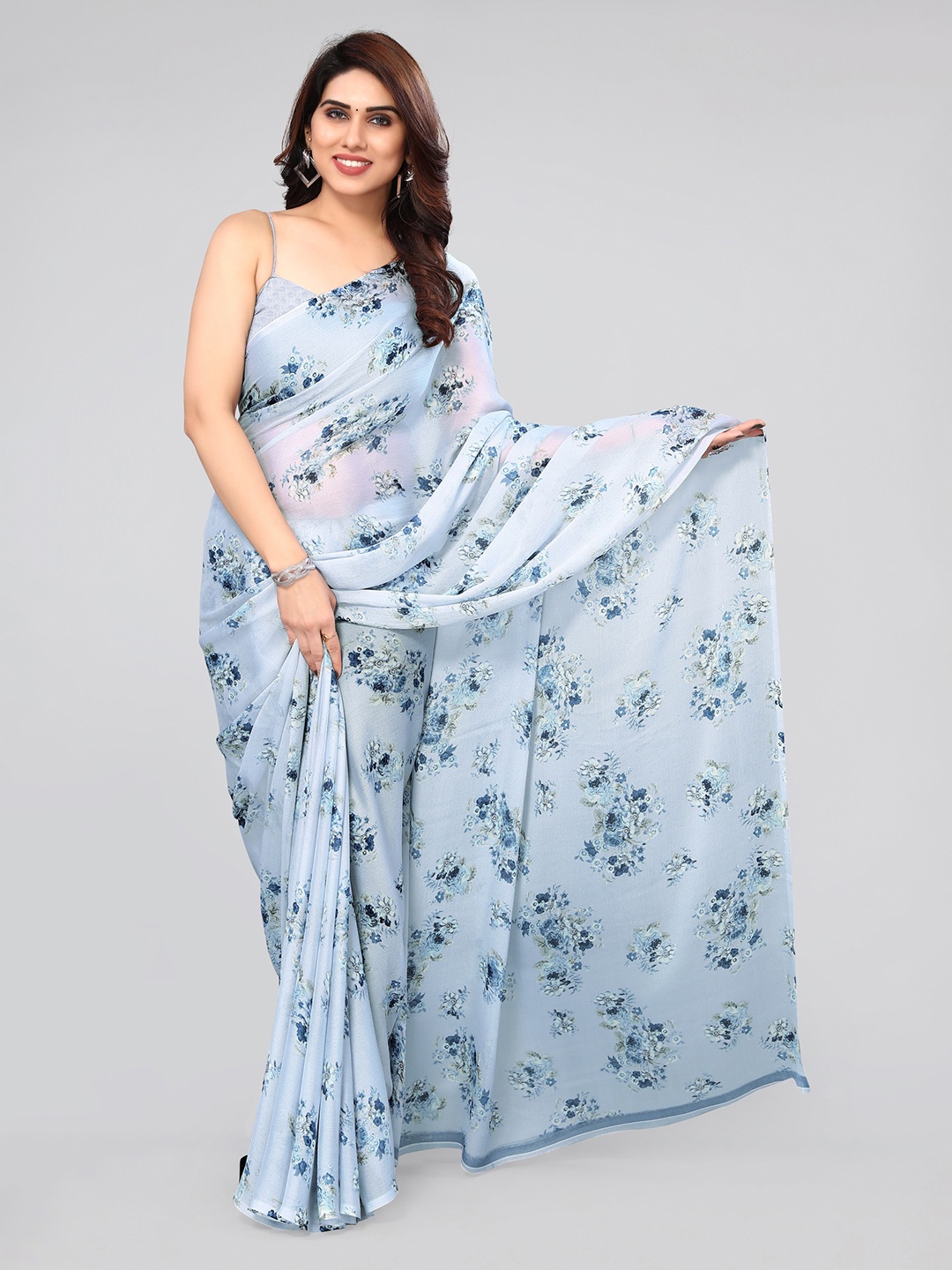 

MIRCHI FASHION Floral Printed Chiffon Saree, Blue