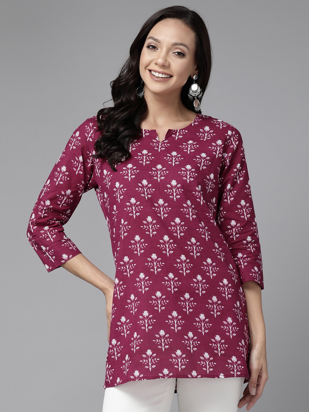 

Prakrti Ethnic Motifs Printed Pure Cotton Kurti, Pink