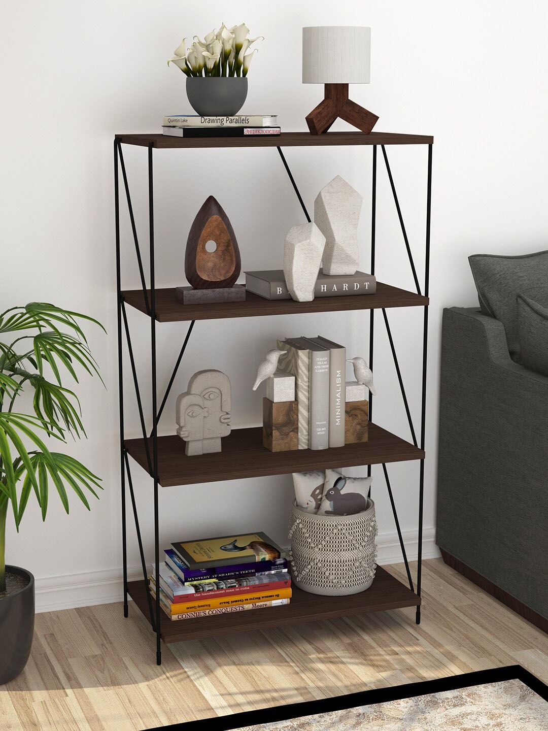 

Story@home EZBO Brown & Black Multi-Purpose String Rack, Coffee brown