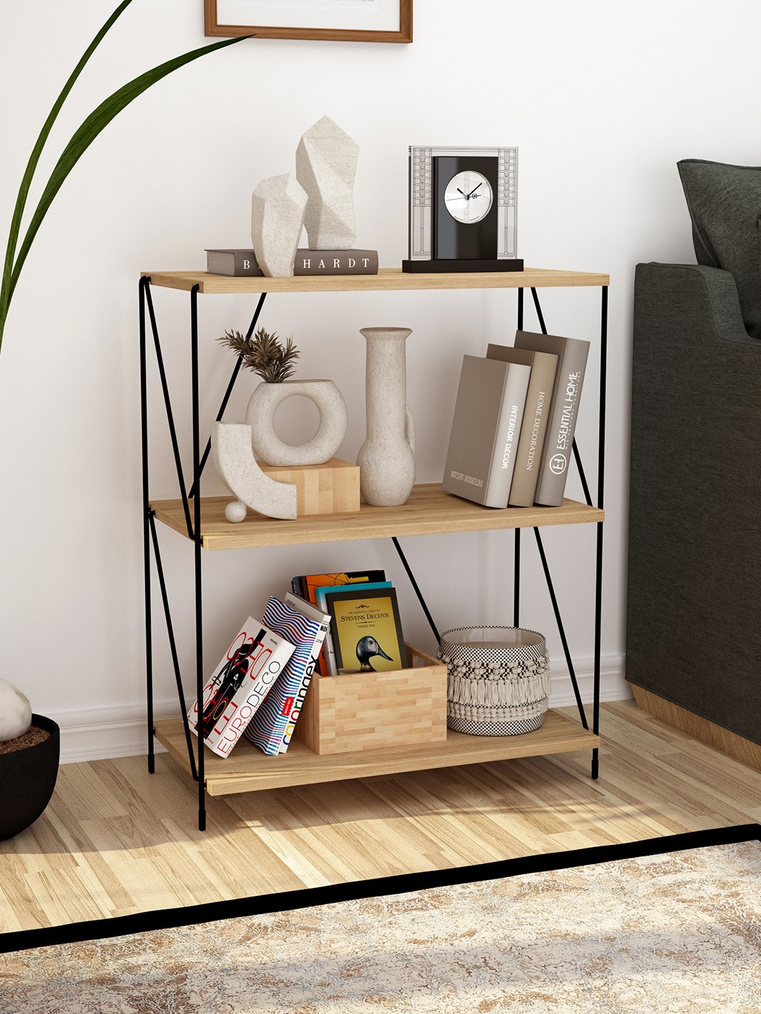 

Story@home Camel Brown & Black Matte Wooden Texture EZBO String Storing Rack