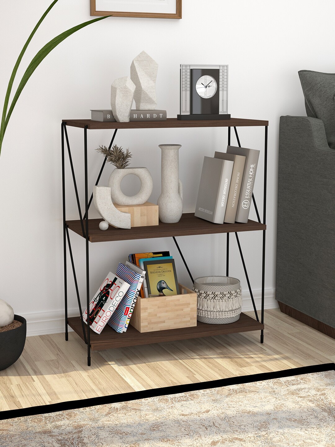 

Story@home EZBO Brown & Black Multi-Purpose String Rack, Coffee brown