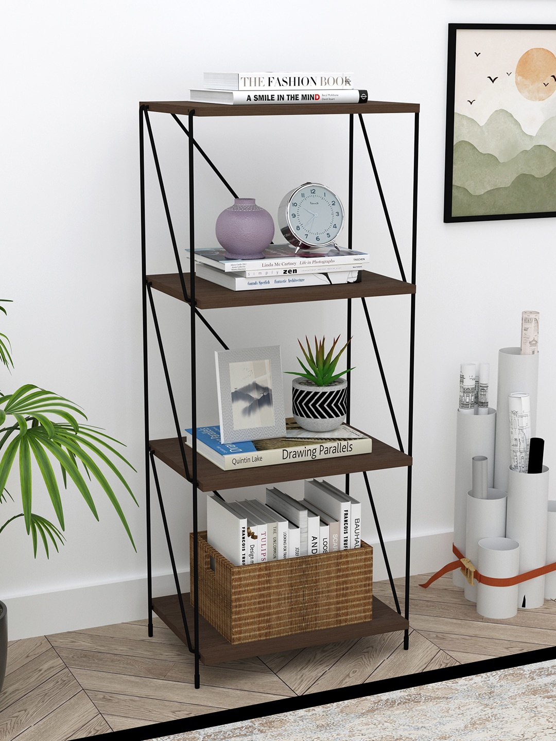 

Story@home Brown 4-Tier Durable String Rack, Coffee brown