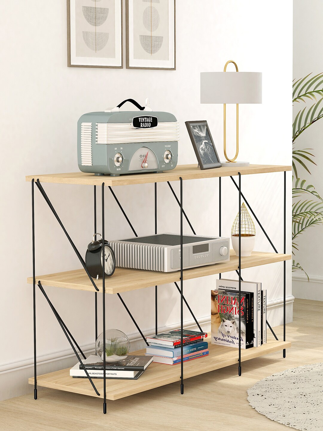 

Story@home Camel Brown & Black Matte Textured Wooden Ezbo Cube Storing Rack