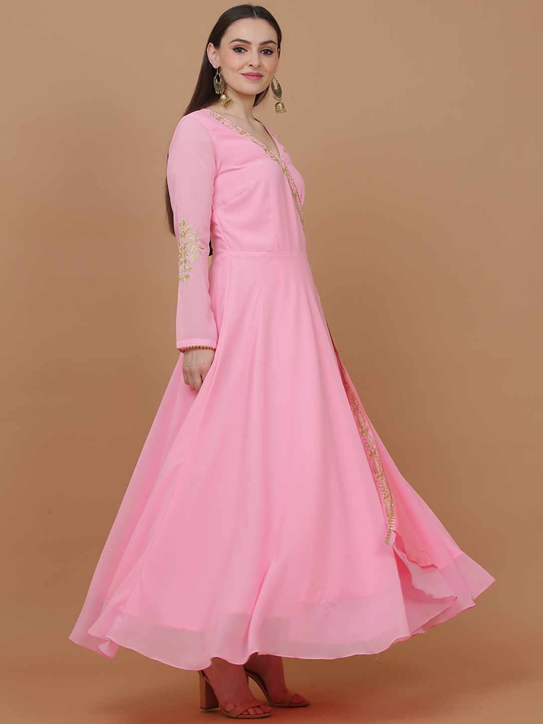 

KAANCHIE NANGGIA Embroidered Anarkali Gotta Patti Ethnic Dress, Pink