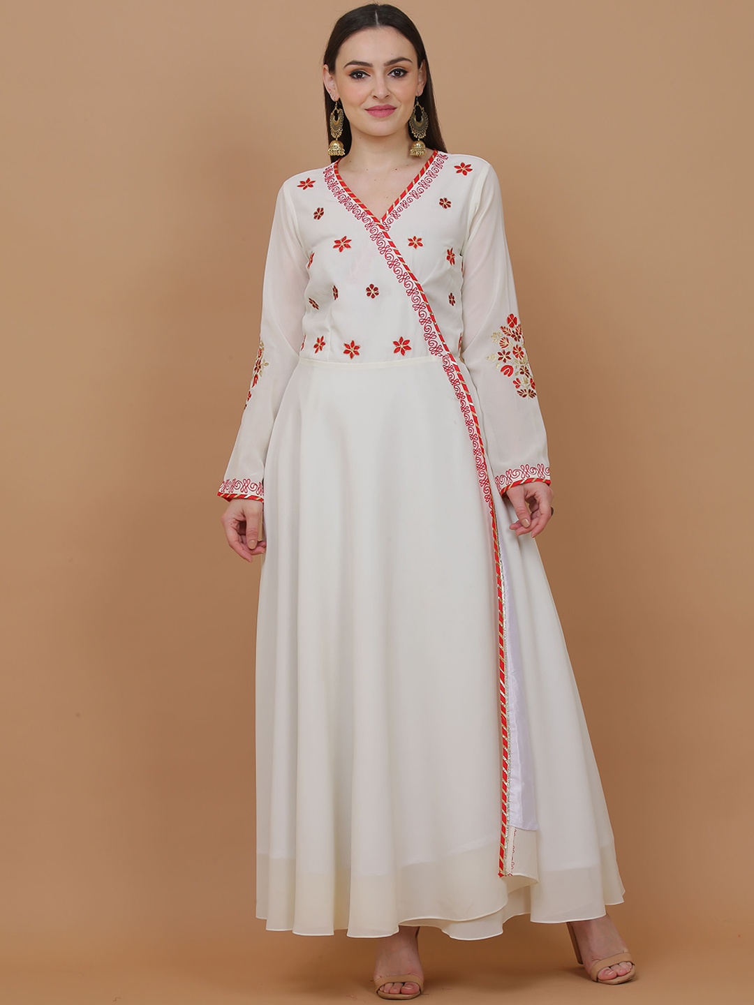 

KAANCHIE NANGGIA Embroidered Fit & Flared Maxi Anarkali Ethnic Dresses, White