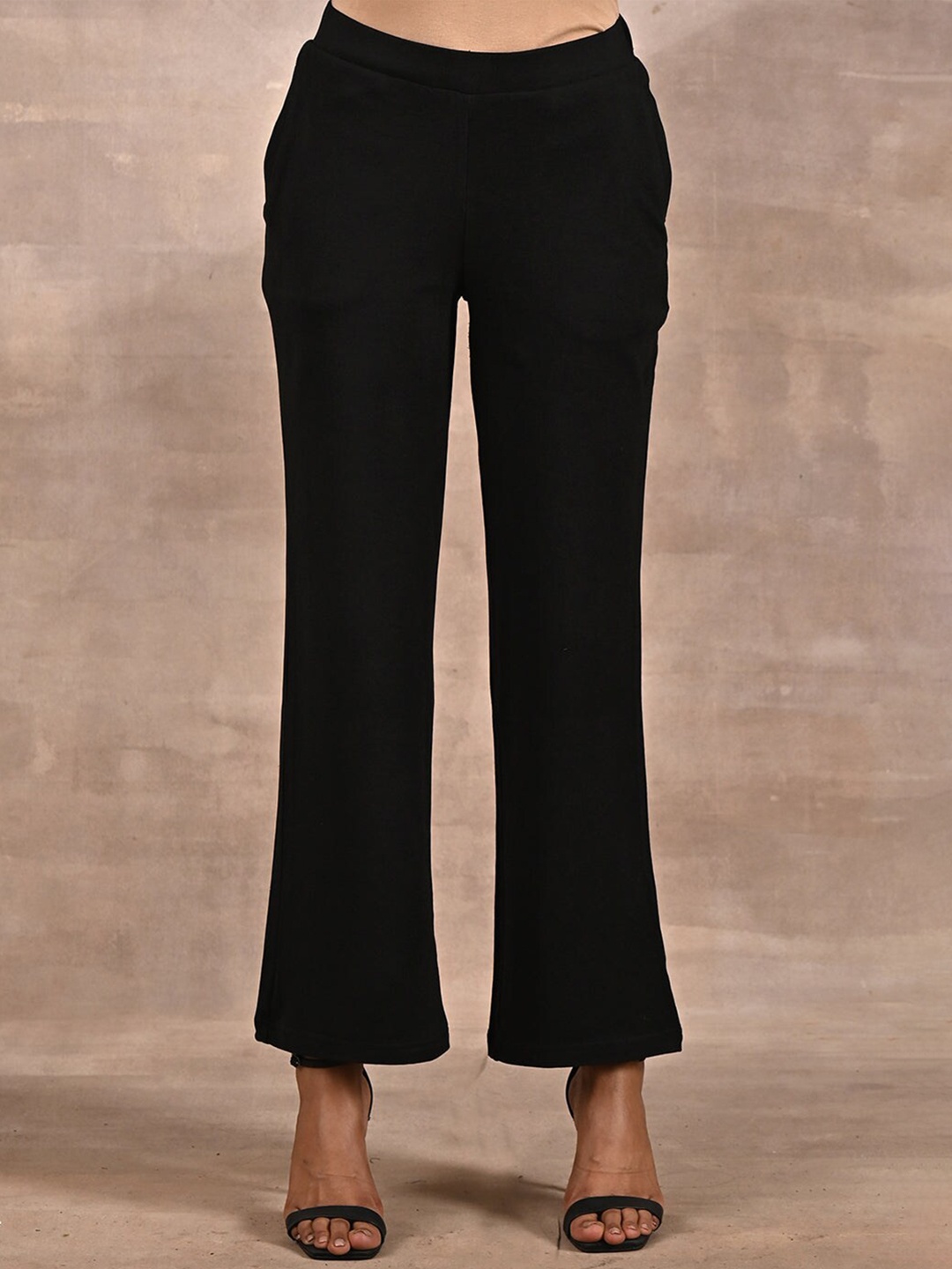 

Lakshita Women Black Smart Straight Fit Plain Bootcut Trousers