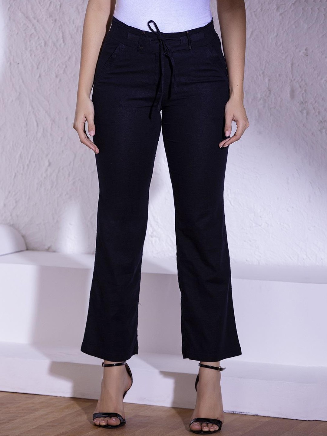 

Lakshita Women Smart Flared Trousers, Blue