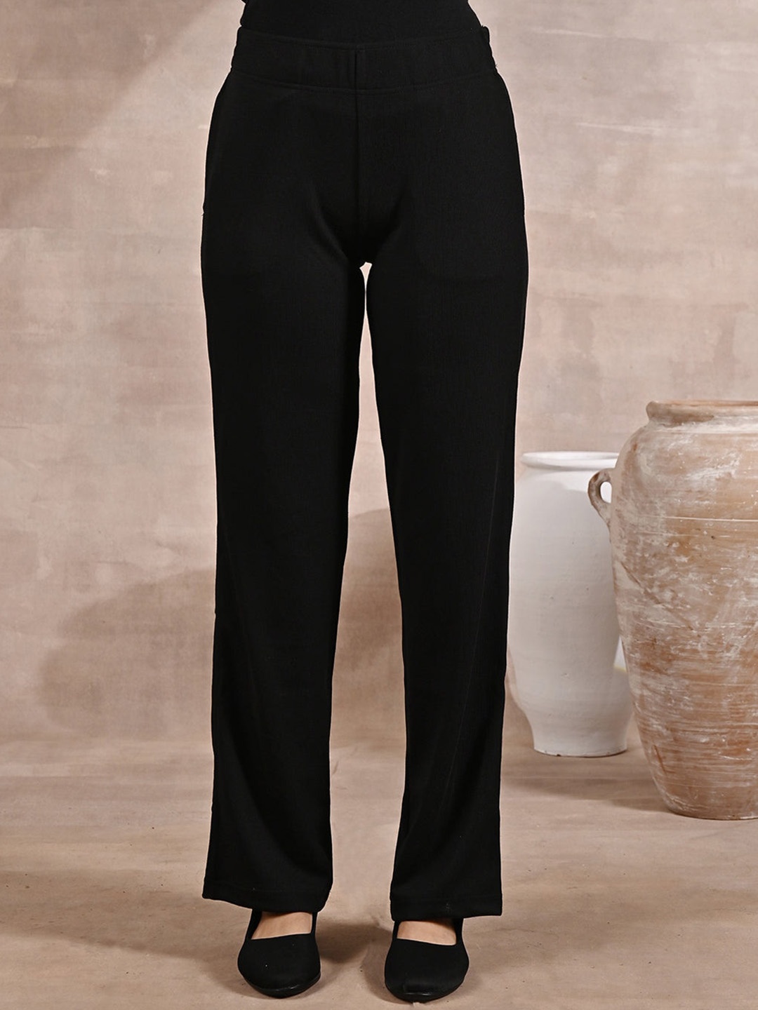 

Lakshita Women Black Smart Straight Fit Trousers