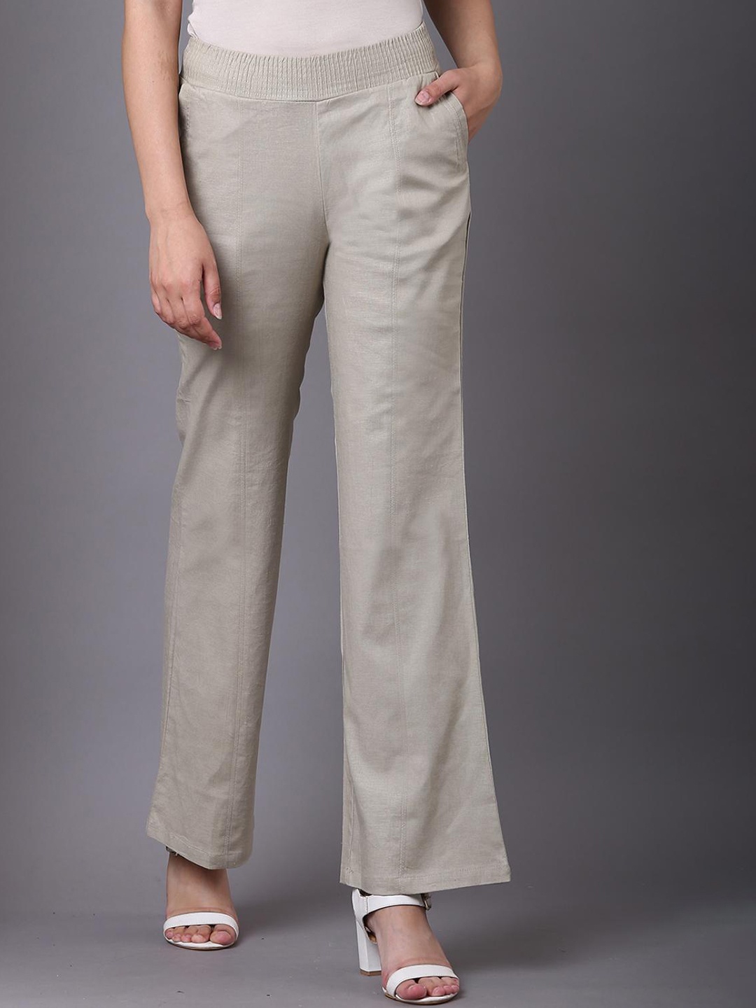 

Lakshita Women Smart Flared Trousers, Beige