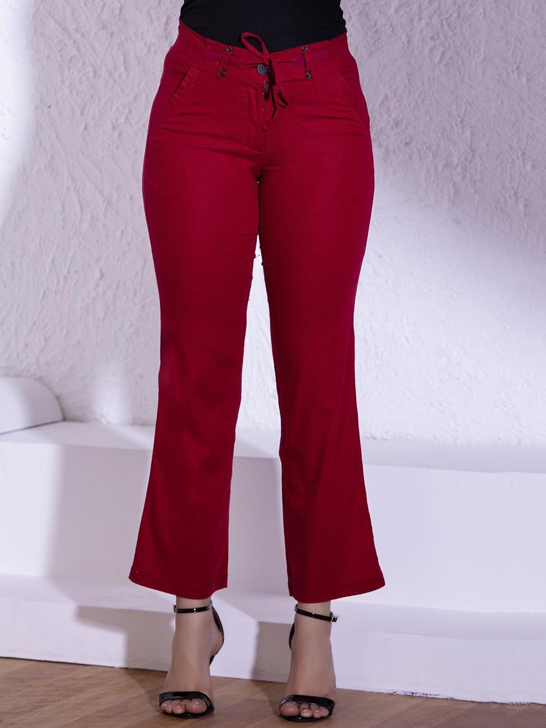 

Lakshita Women Smart Flared Trousers, Red