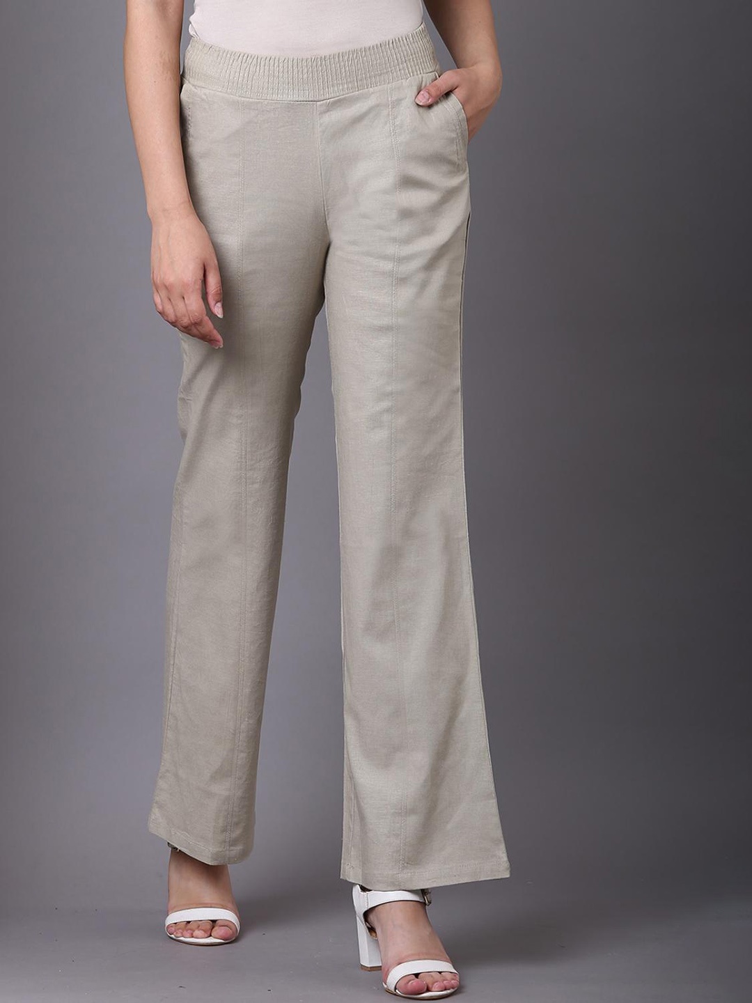 

Lakshita Women Smart Flared Trousers, Beige