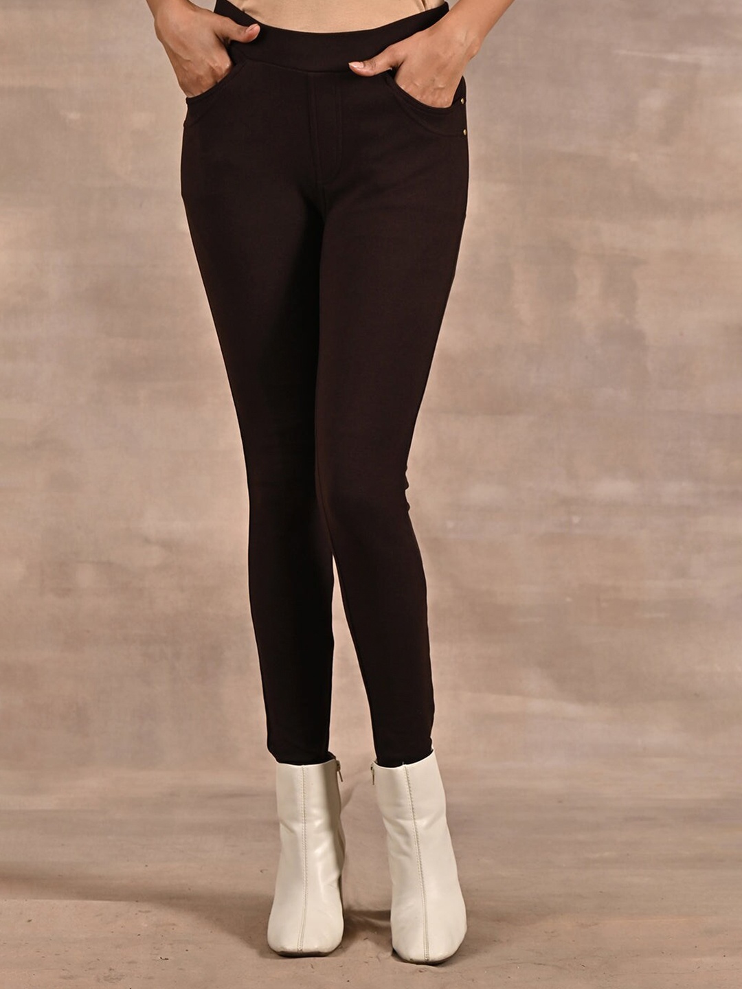 

Lakshita Women Skinny Fit Jeggings, Brown