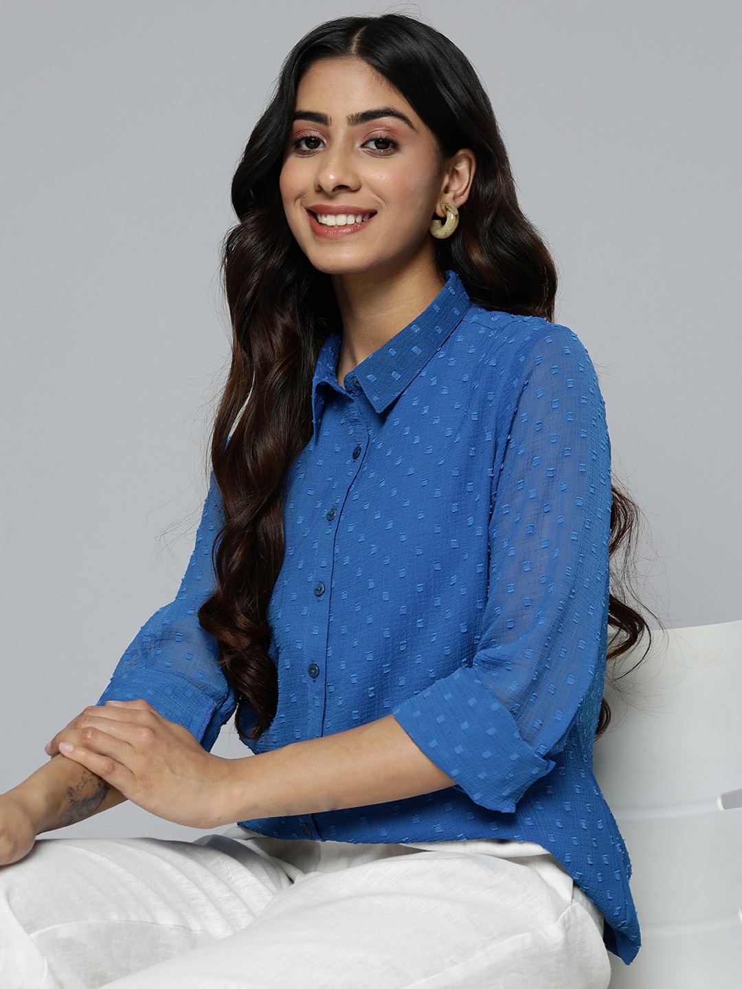 

HERE&NOW Women Opaque Casual Shirt, Blue