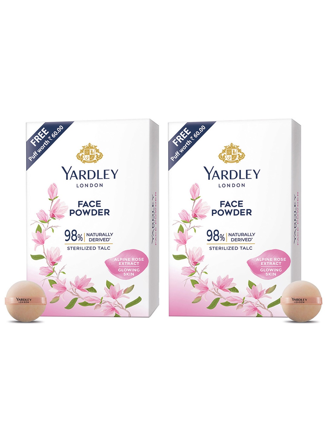 

YARDLEY LONDON Set of 2 Sterilized Talc Face Powder with Alpine Rose Extract - 70 g each, Pink