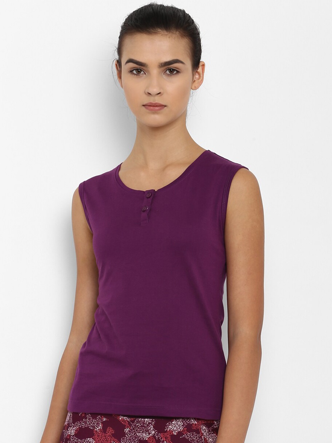 

appulse Henley Neck Sleeveless Cotton T-Shirt, Purple