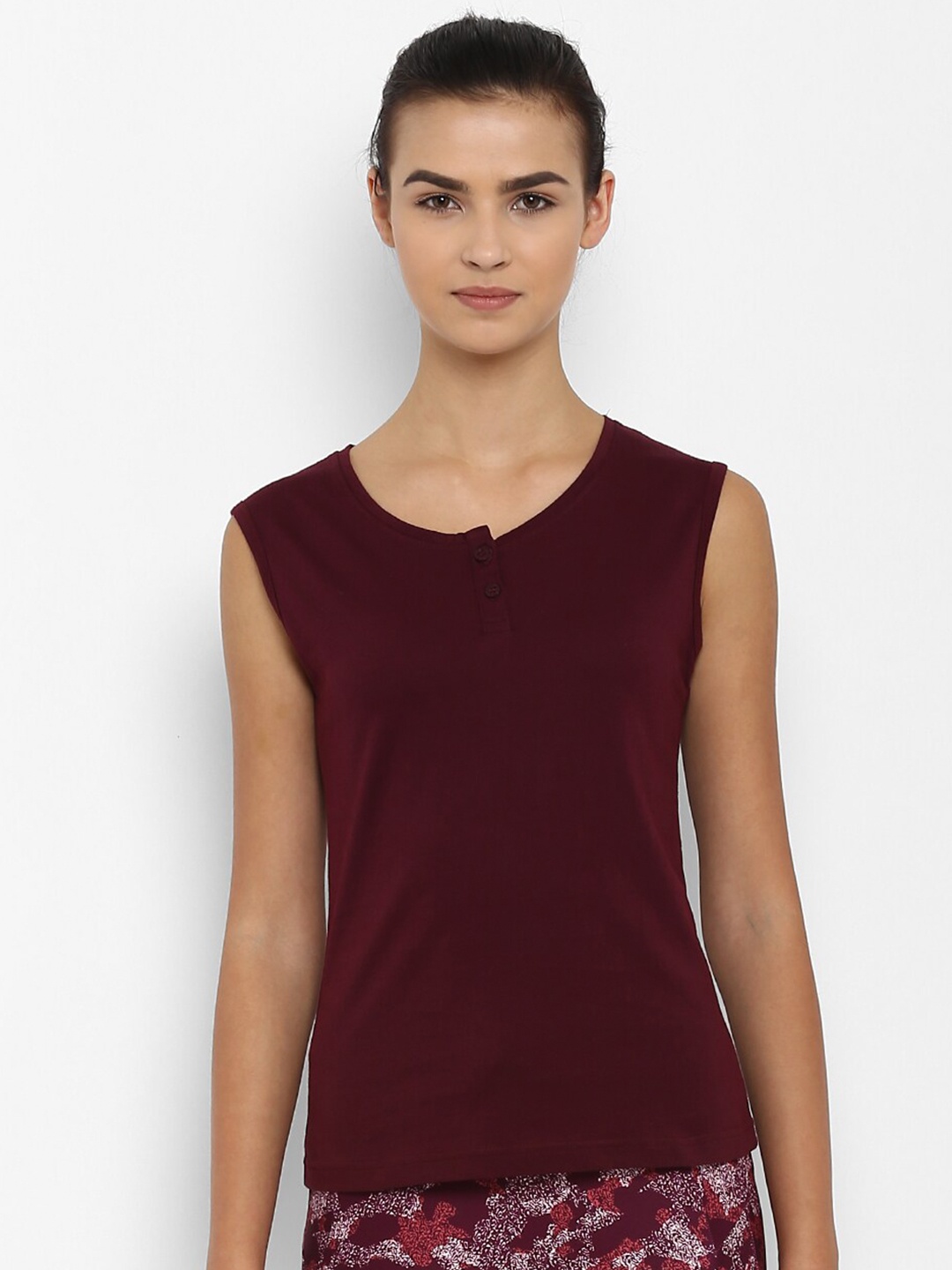 

appulse Henley Neck Sleeveless Cotton Relaxed Fit T-shirt, Maroon