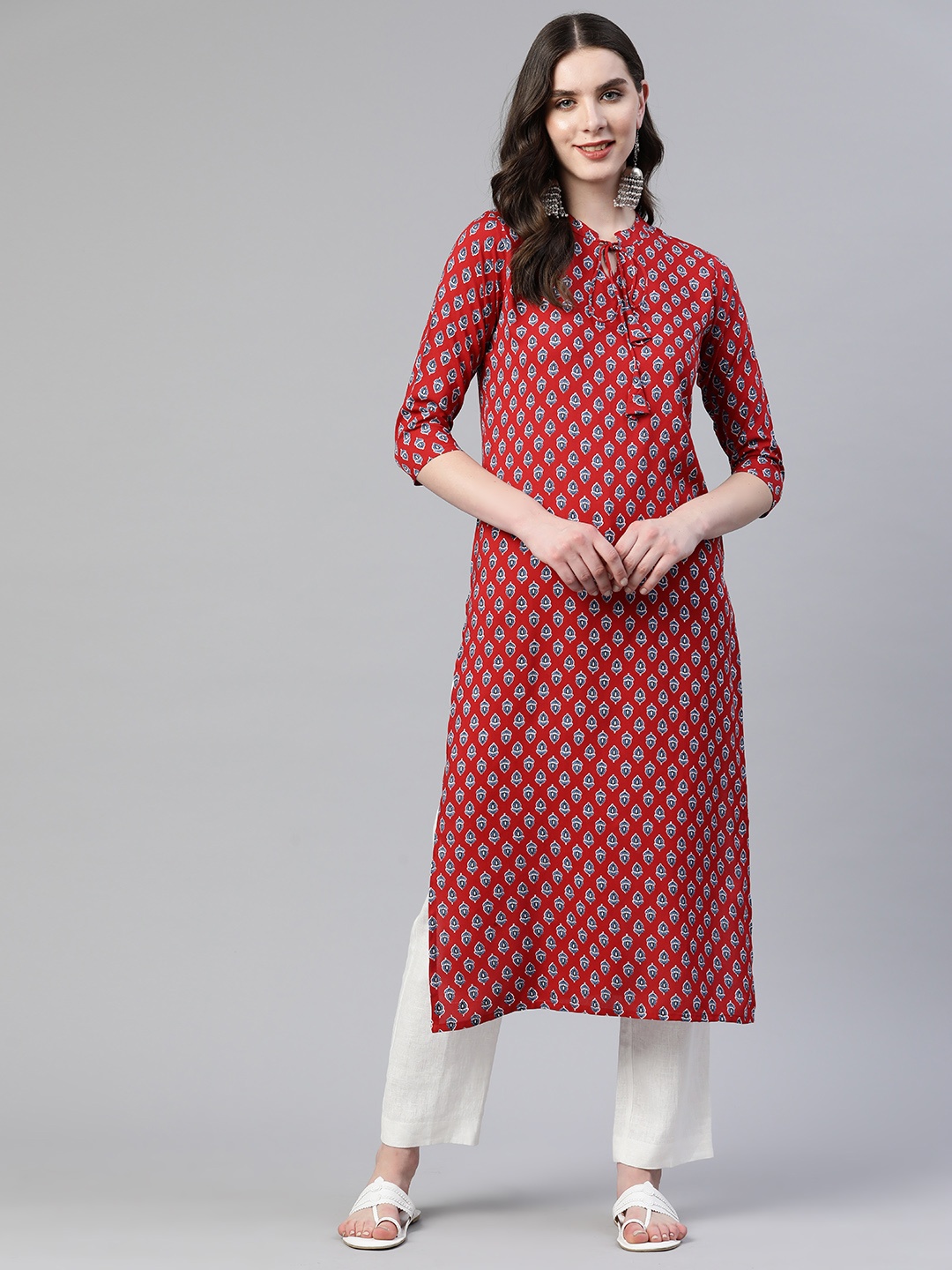 

mokshi Floral Printed Kurta, Maroon
