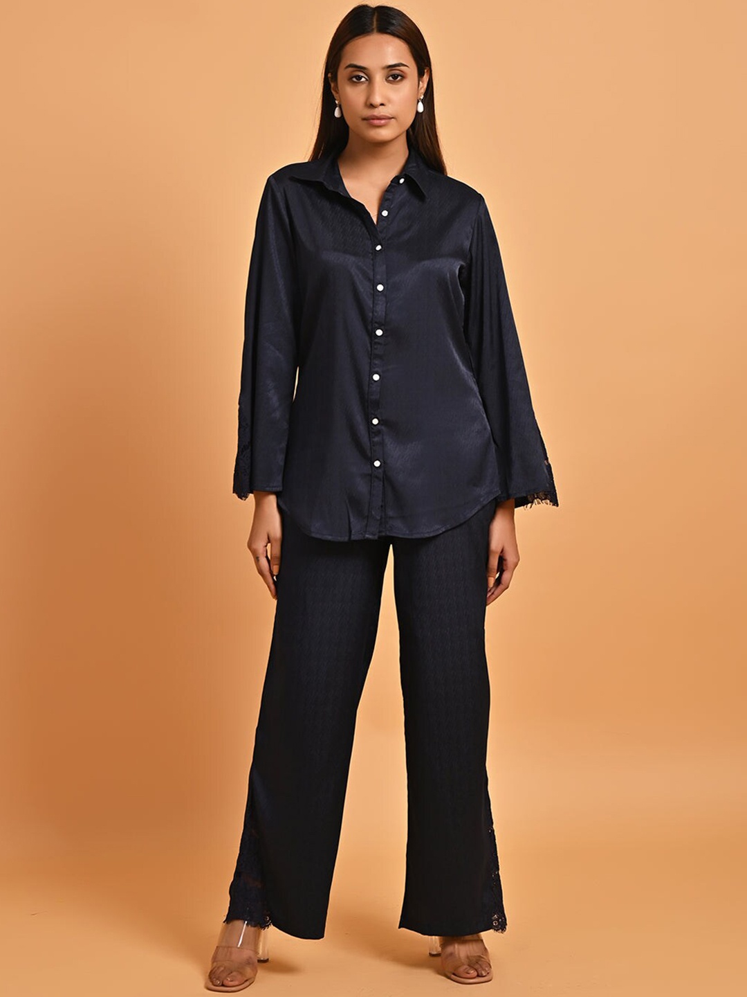 

Lakshita Self Design Shirt & Trouser, Navy blue