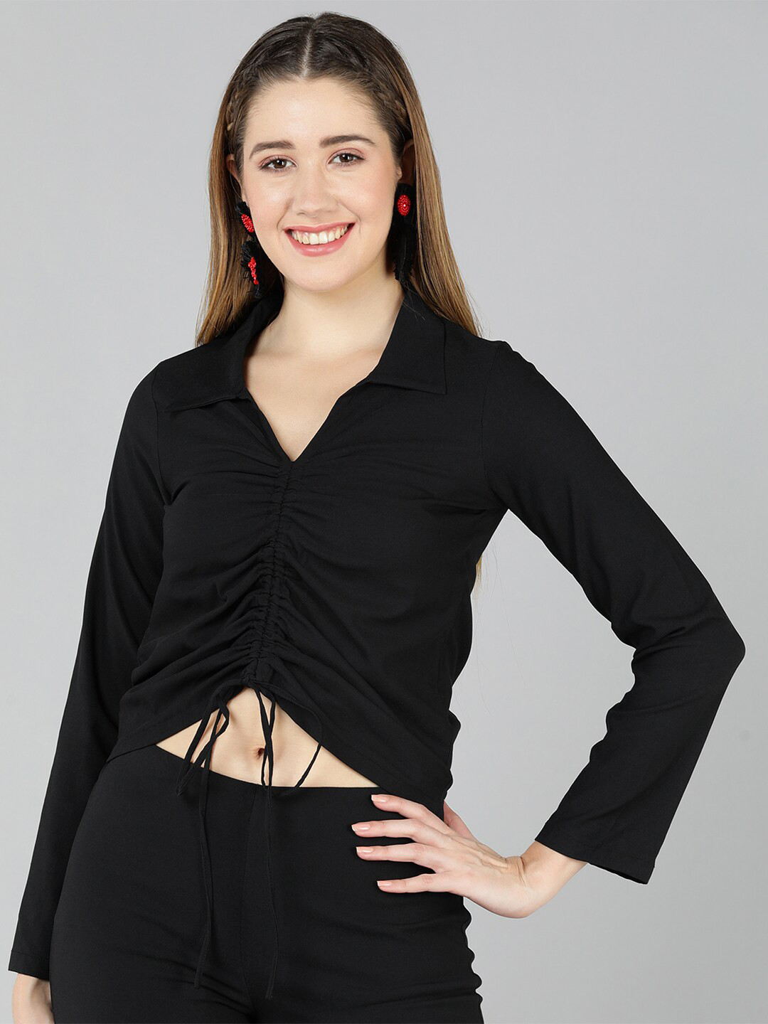 

Golden Kite Shirt Collar Shirt Style Crop Top, Black