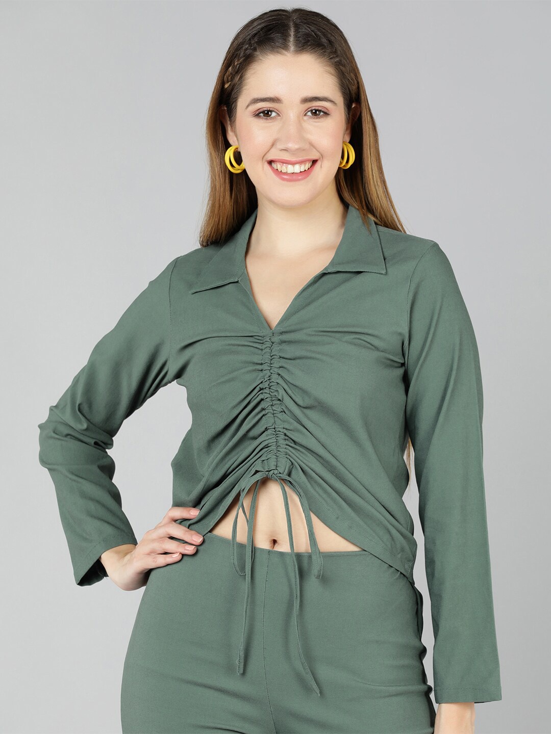 

Golden Kite Shirt Collar Shirt Style Crop Top, Green