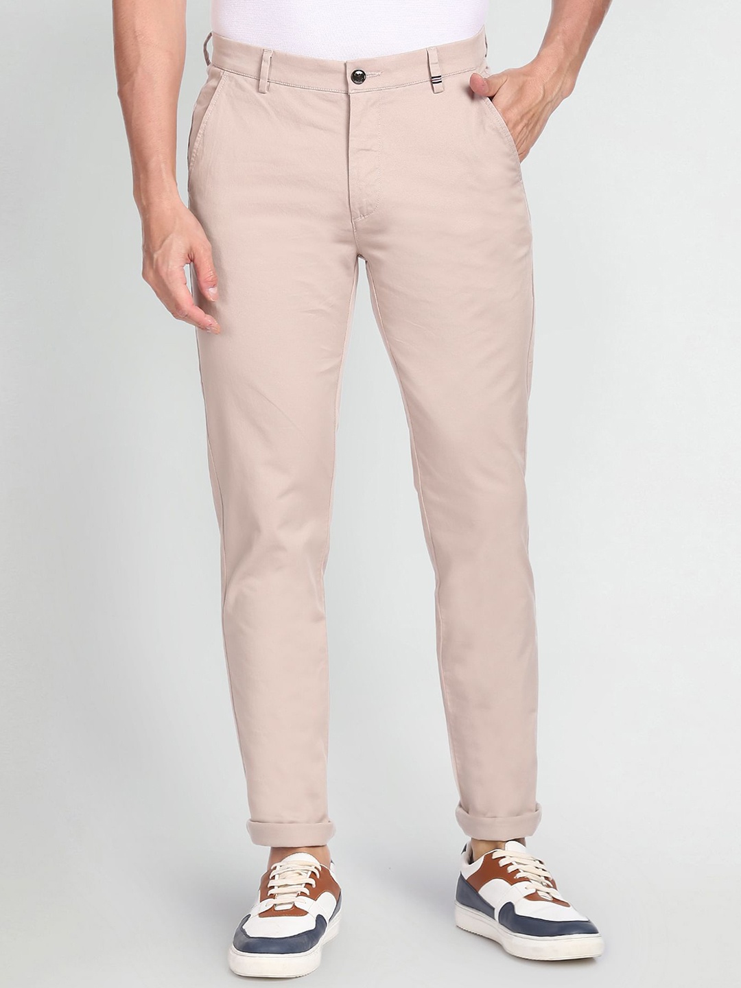 

Arrow Sport Men Skinny Fit Low-Rise Chinos Trousers, Pink