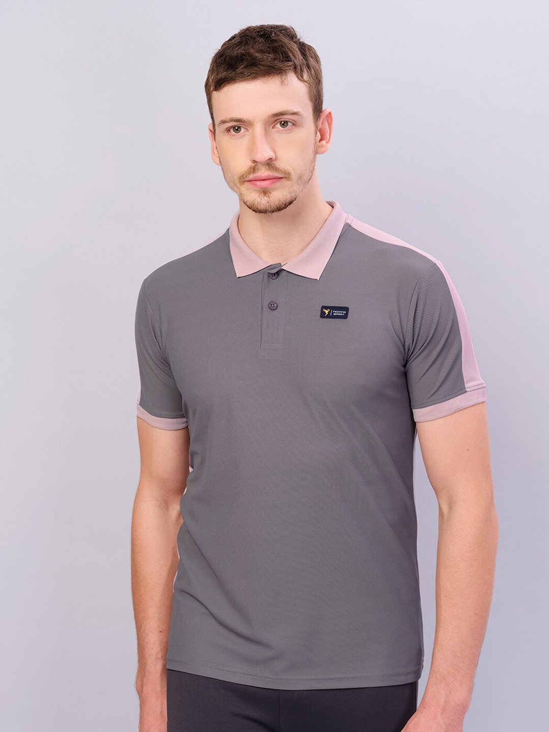 

Technosport Polo Collar Colourblocked Antimicrobial Slim Fit Training or Gym T-shirt, Mauve